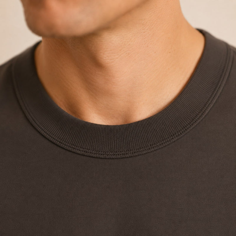 T-shirt homme oversize coton épais col rond — core — coloris Marron