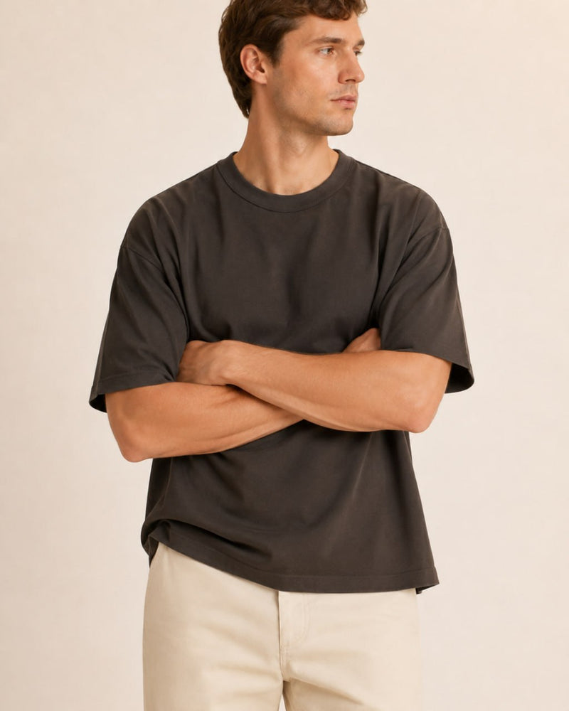 T-shirt homme oversize coton épais col rond — core — coloris Marron
