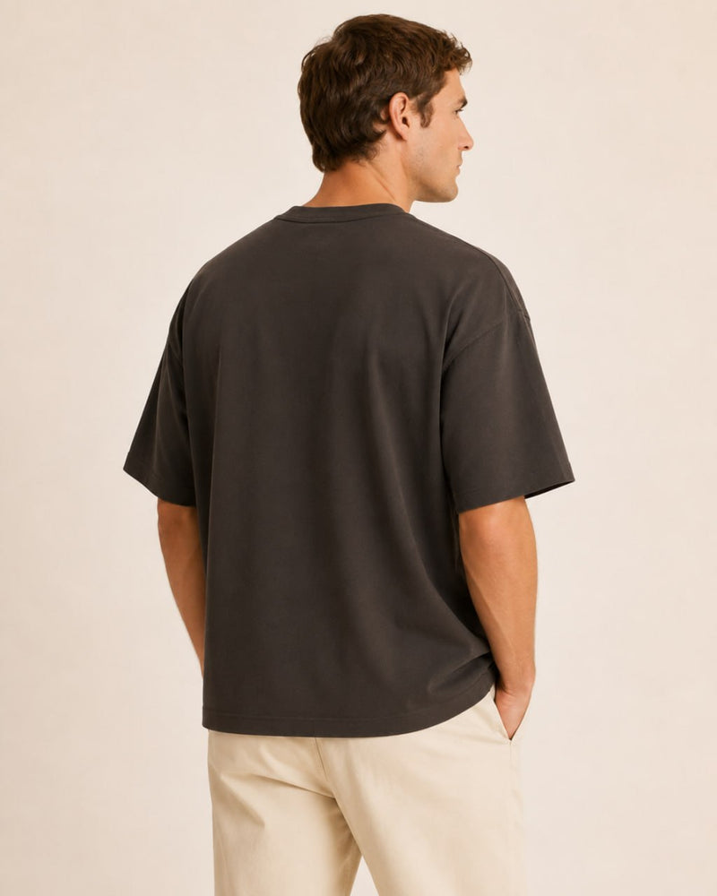 T-shirt homme oversize coton épais col rond — core — coloris Marron