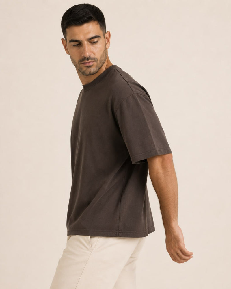 T-shirt homme oversize coton épais col rond — core — coloris Marron