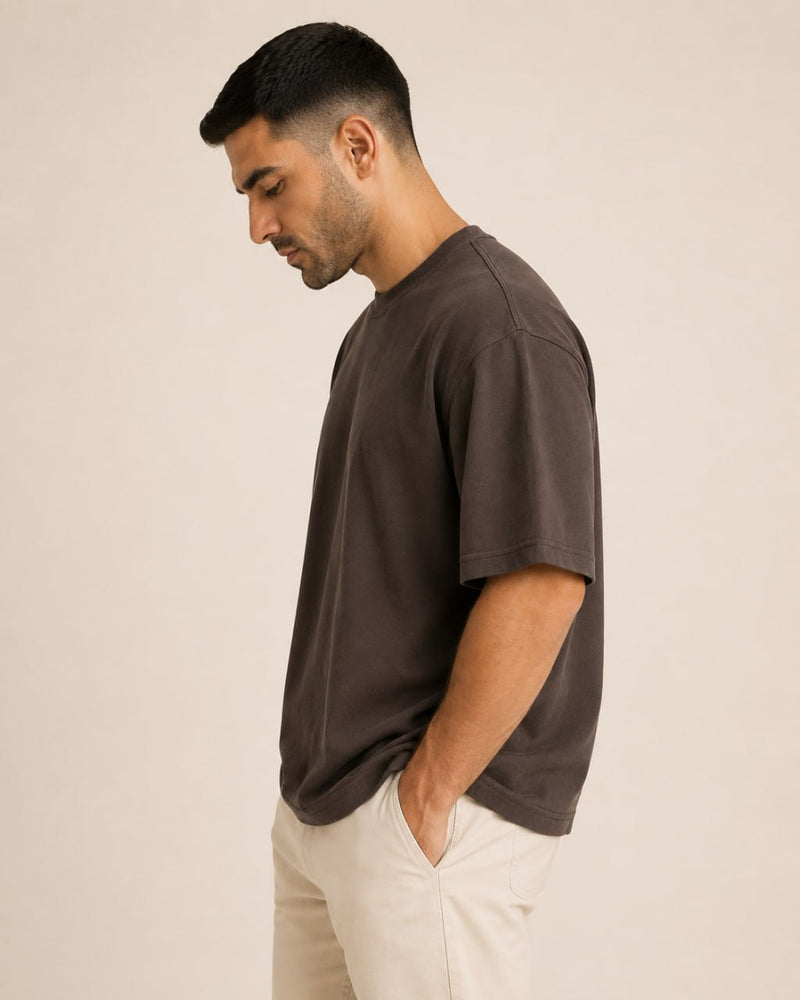 T-shirt homme oversize coton épais col rond — core — coloris Marron