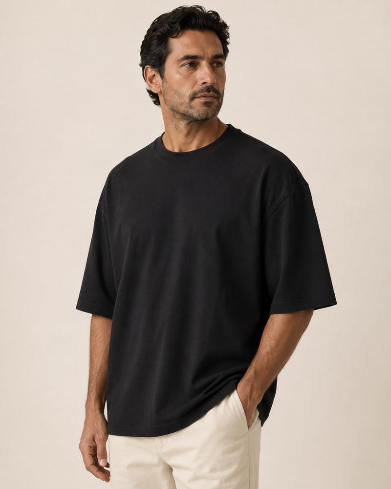 T-shirt homme oversize coton épais col rond — core — coloris Noir
