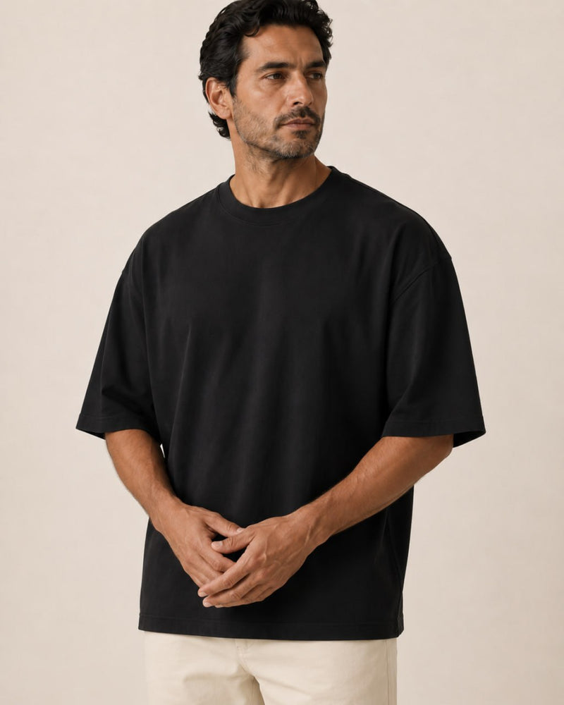 T-shirt homme oversize coton épais col rond — core — coloris Noir