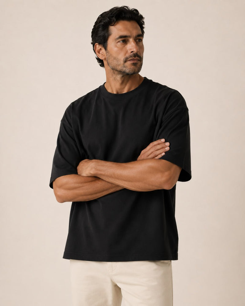 T-shirt homme oversize coton épais col rond — core — coloris Noir