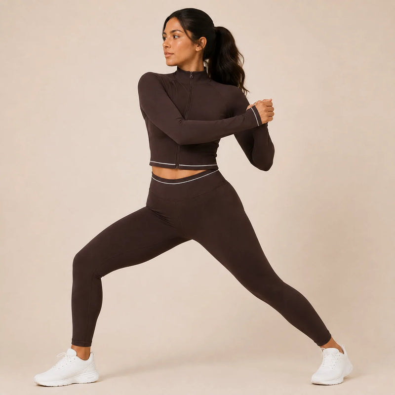 Veste femme yoga zip frontal brossée — flow
