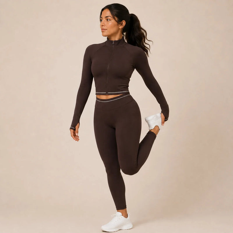 Veste femme yoga zip frontal brossée — flow