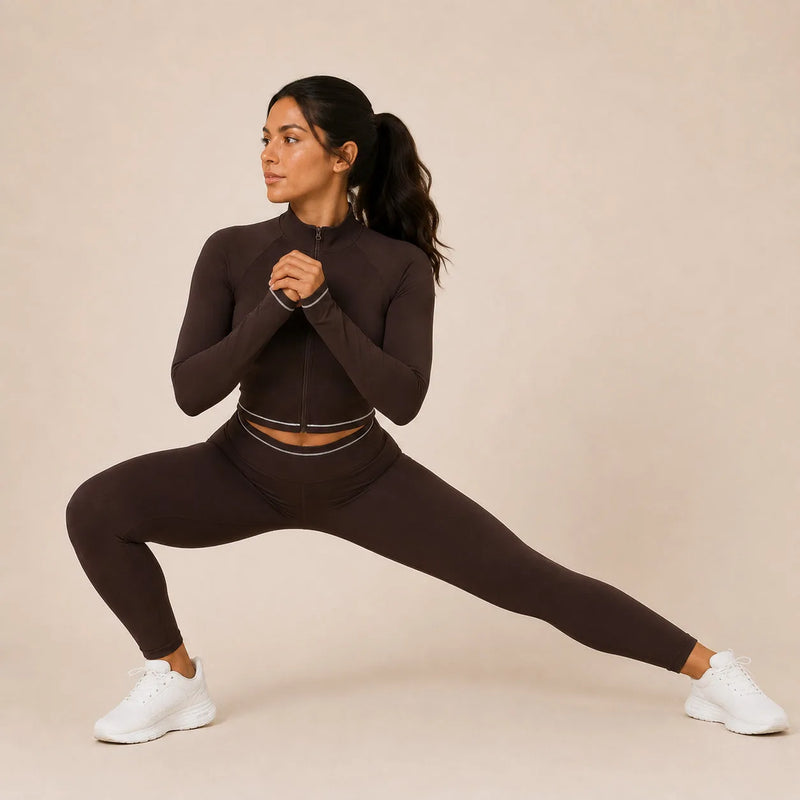 Veste femme yoga zip frontal brossée — flow