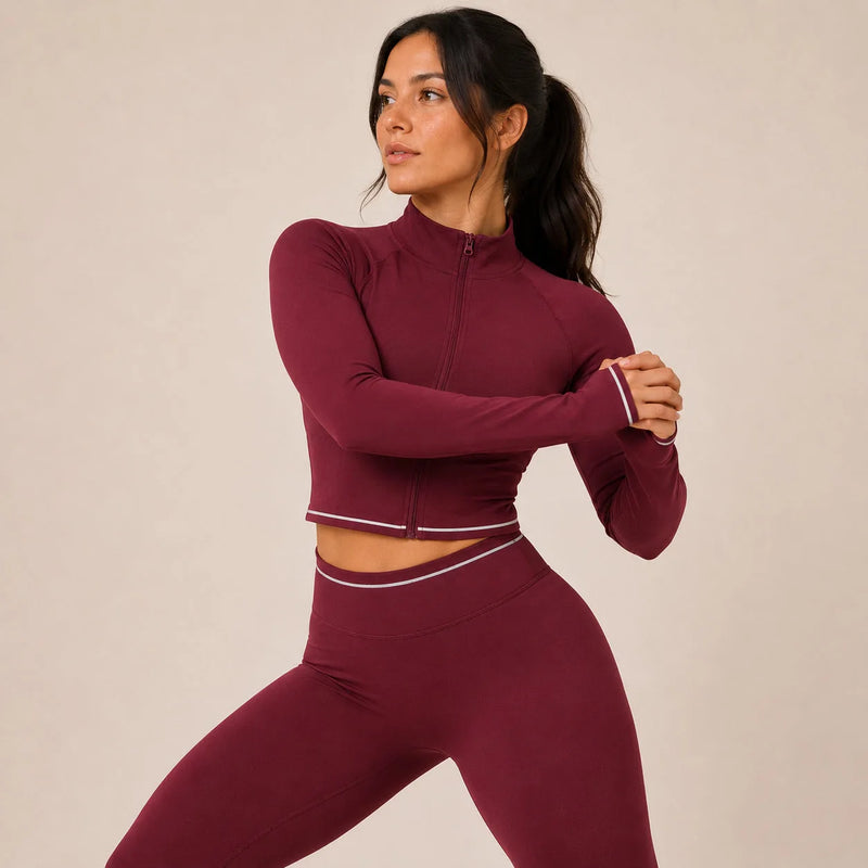 Veste femme yoga zip frontal brossée — flow