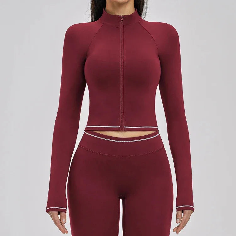 Veste femme yoga zip frontal brossée — flow