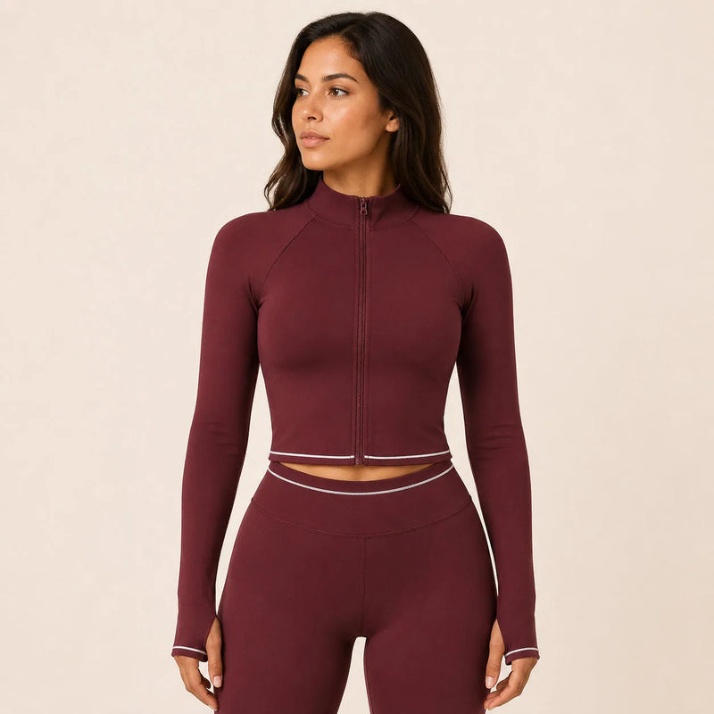 Veste femme yoga zip frontal brossée — flow