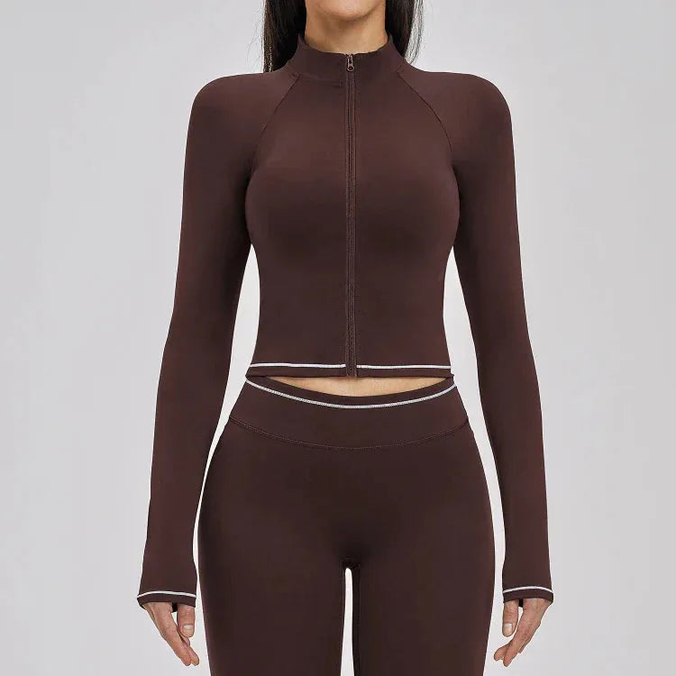 Veste femme yoga zip frontal brossée — flow