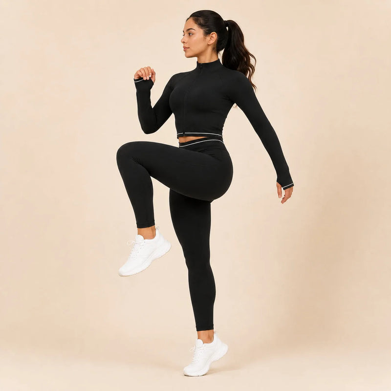 Veste femme yoga zip frontal brossée — flow
