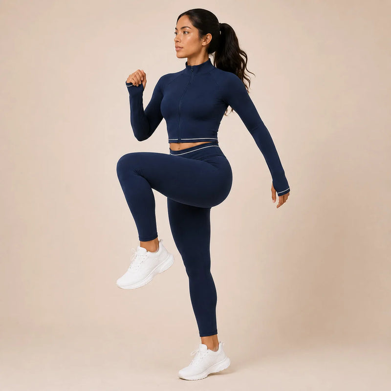 Veste femme yoga zip frontal brossée — flow