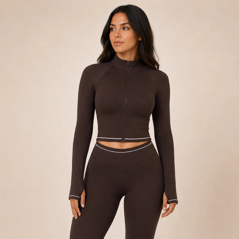 Veste femme yoga zip frontal brossée — flow
