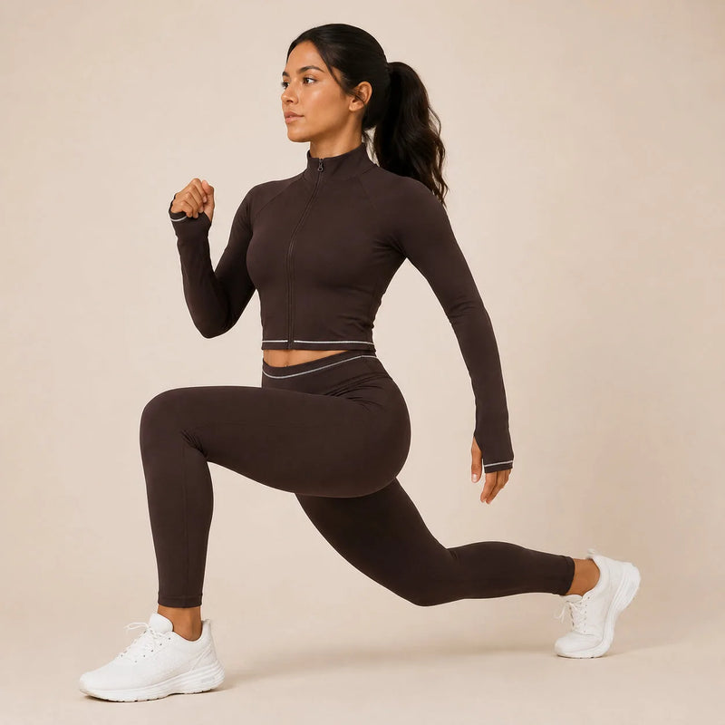 Veste femme yoga zip frontal brossée — flow